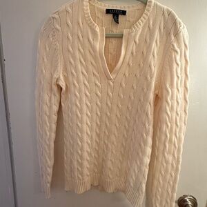 Lauren Ralph Lauren Ivory V-Neck Cable Sweater